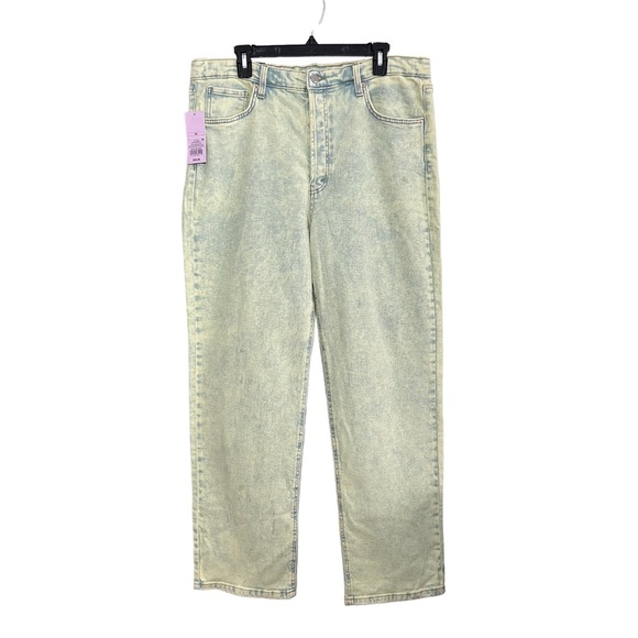 NWT Wild Fable Highest Rise 90’s Straight Jeans Lime Green Acid Wash Sz 16 - Picture 3 of 11